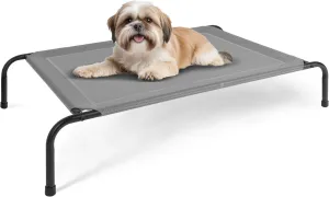 FluffyDream Cooling Elevated Dog Cot Bed Outdoor Raised Portable Dog Beds No-Slip Feet Portable Durable Pet Hammock Bed, 42x25.2x8 Inch, Grey
