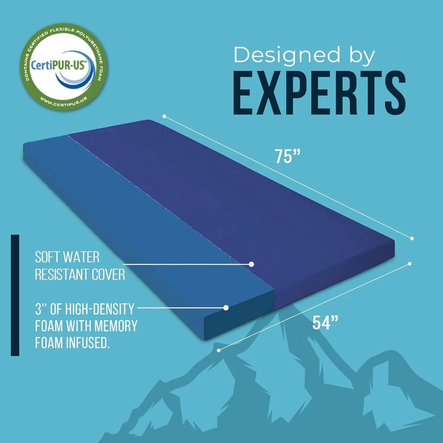 Foamma 3" x 54" x 75" Memory Foam Roll-Up Camping Mattress with Water Resistant Zipper Cover, Foldable and Portable for Camping, RV Bunk, Tent, Guest Bed, Outdoor and Dorm, CertiPUR-US Certified Foam