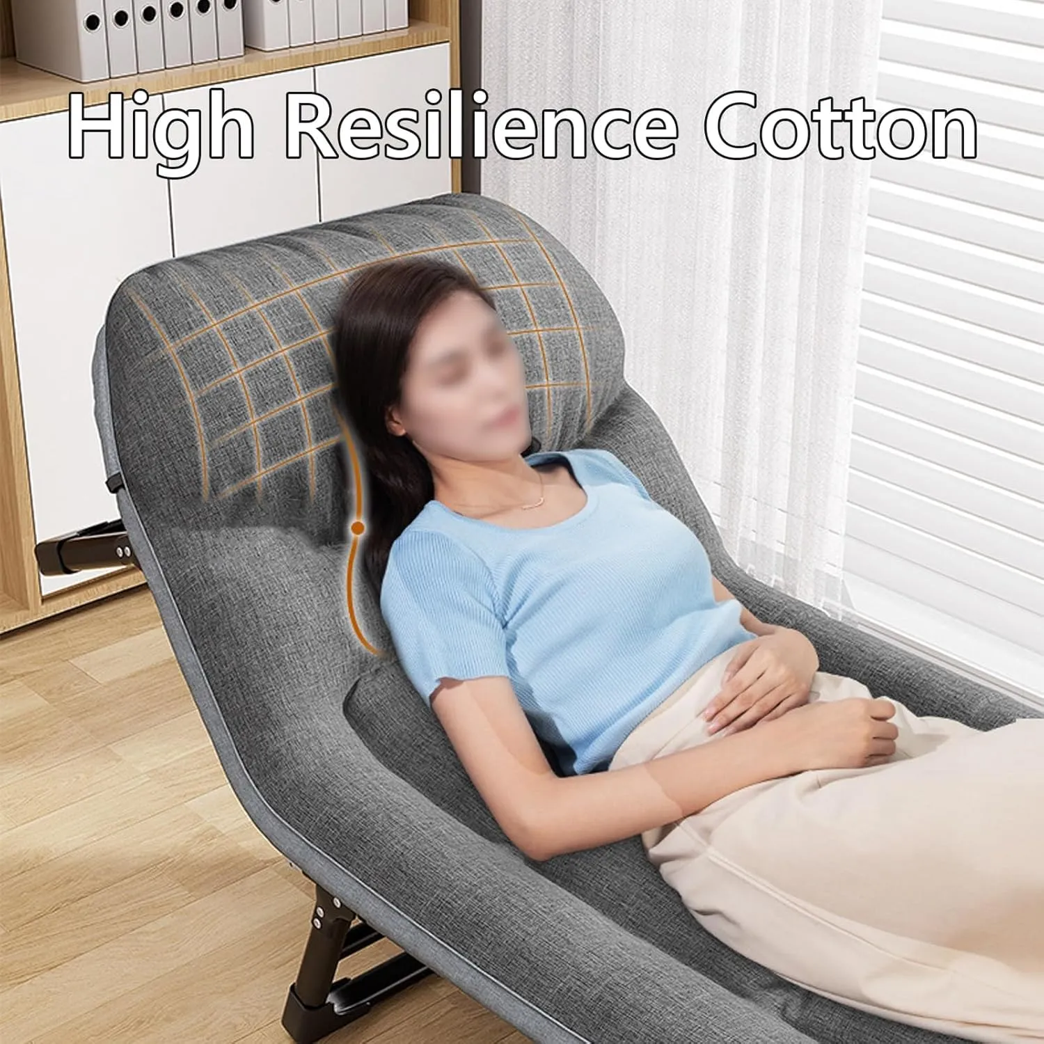 Foldable Bed with Mattress Full Size, Comfortable and Breathable Sturdy Structure High Resilience Cotton, Folding Camping Cot, for Home Office Travel(170 * 55CM)