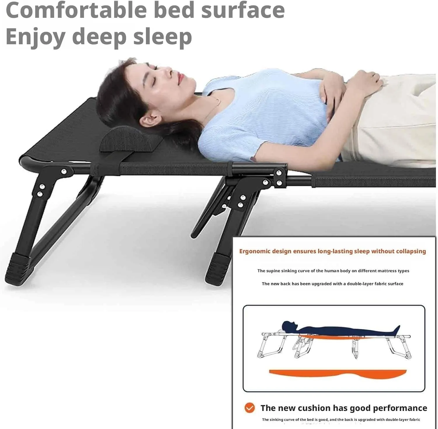 Folded Bed Queen, Folding Twin Bed, Sleeping Cots for Adults, Ergonomic Design, 4-Level Backrest Adjustment, Washable Design, No Installation Required(Style11-56x176)