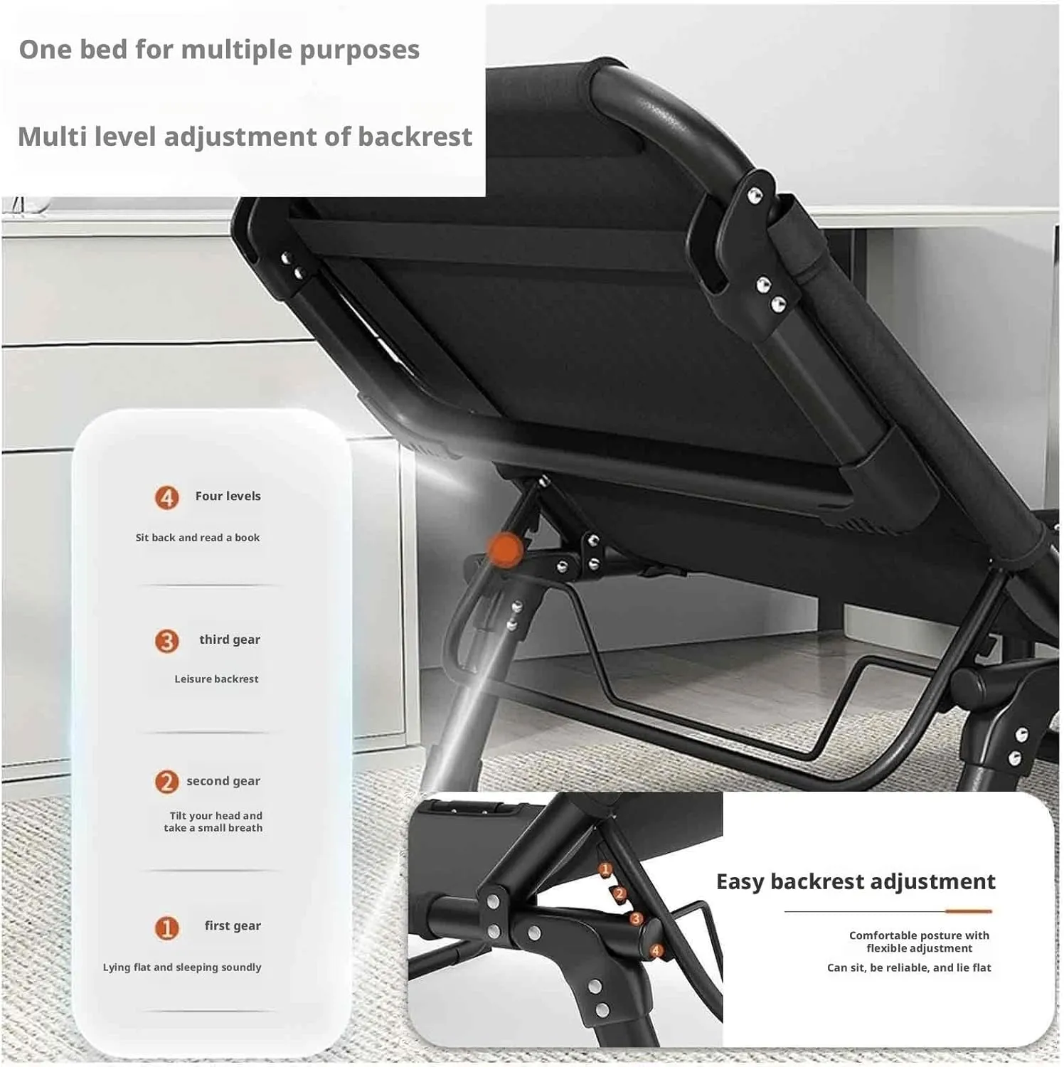 Folded Bed Queen, Folding Twin Bed, Sleeping Cots for Adults, Ergonomic Design, 4-Level Backrest Adjustment, Washable Design, No Installation Required(Style11-56x176)