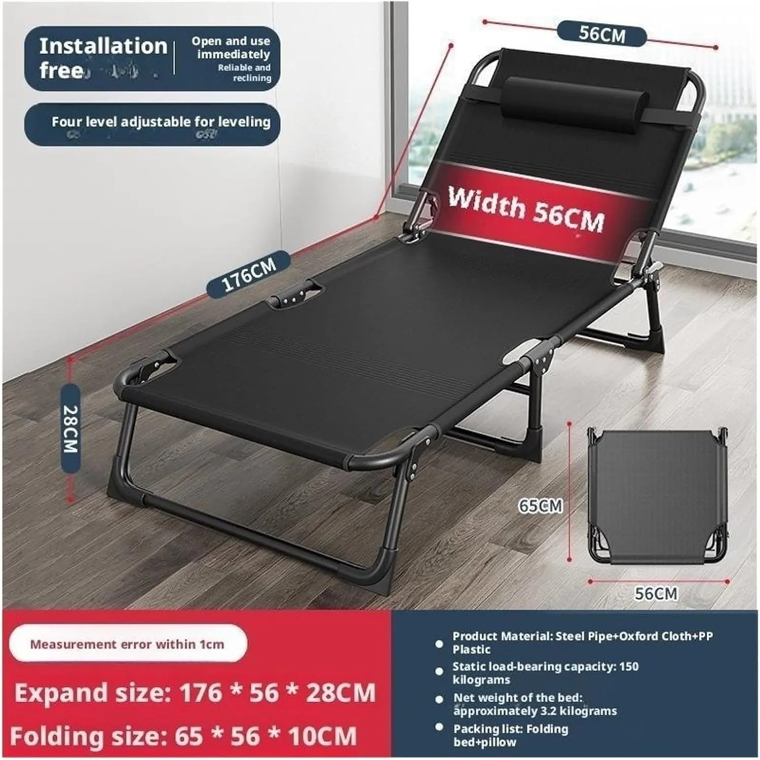 Folded Bed Queen, Folding Twin Bed, Sleeping Cots for Adults, Ergonomic Design, 4-Level Backrest Adjustment, Washable Design, No Installation Required(Style8-56x176)