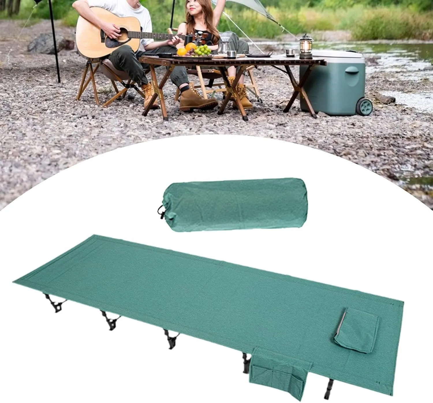 Folded Camping Cot Outdoor Bed Heavy Duty Sturdy Wear Resistant Camp Bed Sleeping Cot for RV Beach Office Napping Hiking Home, Green