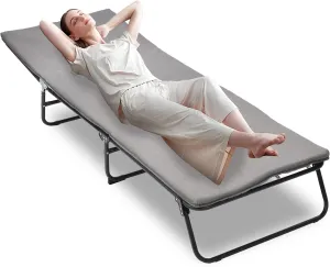 Folding Adult Camping Cot, 5 Angle Adjustable, Heavy Duty Outdoor with Carry Bag, Beach Lounger, Waterproof, 1200 D Layer Oxford Cloth Brigade(Ship from Local Warehouse) (Grey)