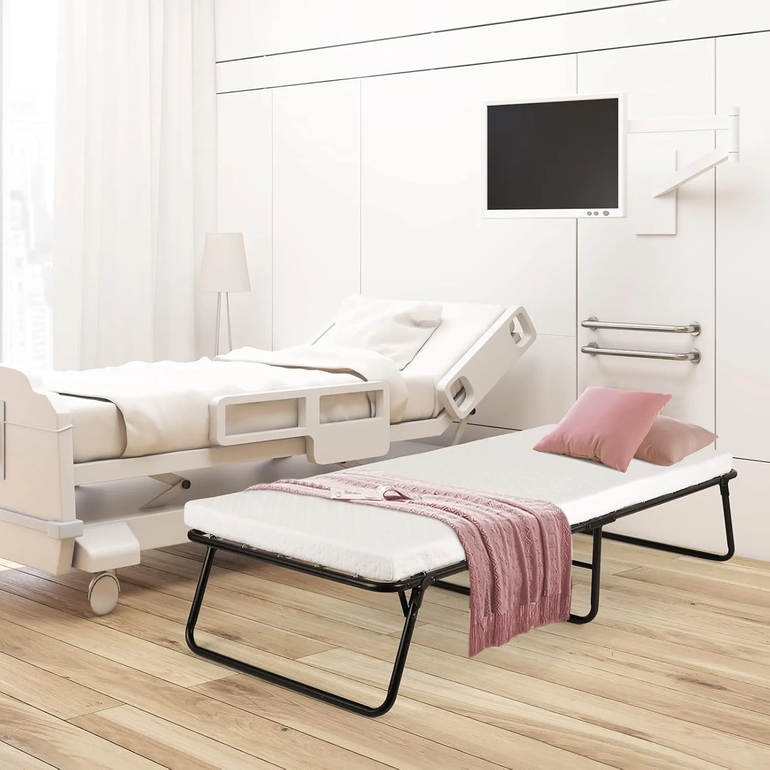 Folding Bed,Rollaway Bed with Mattress for Adults,Foldable Bed,Portable Bed,Metal Bed Frame with Memory Foam Mattress, Guest Bed for Bedroom,Office,Camp,No Assembly Required,(75" x 31"x14")