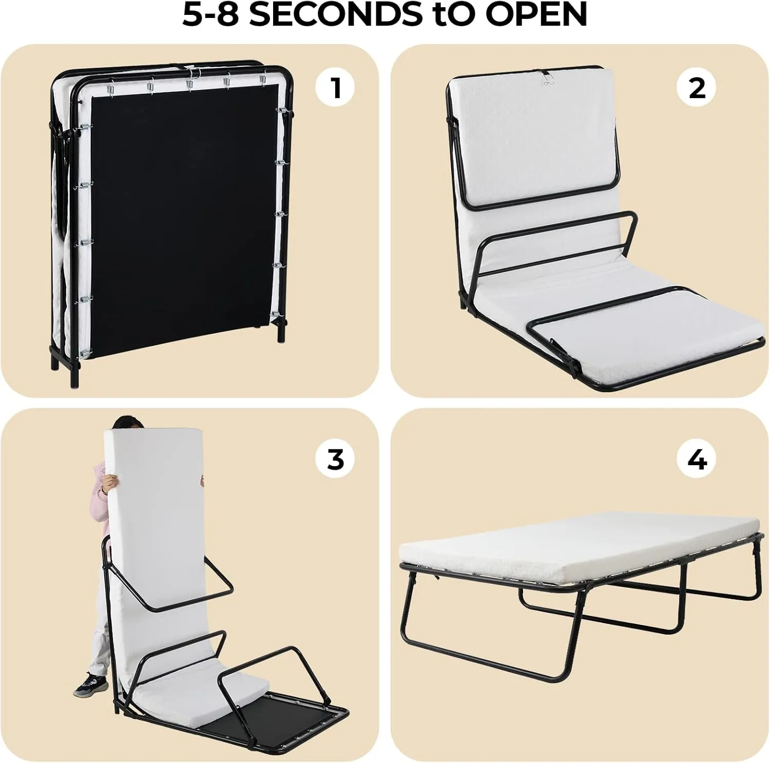 Folding Bed,Rollaway Bed with Mattress for Adults,Foldable Bed,Portable Bed,Metal Bed Frame with Memory Foam Mattress, Guest Bed for Bedroom,Office,Camp,No Assembly Required,(75" x 31"x14")