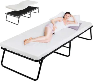 Folding Bed,Rollaway Bed with Mattress for Adults,Foldable Bed,Portable Bed,Metal Bed Frame with Memory Foam Mattress, Guest Bed for Bedroom,Office,Camp,No Assembly Required,(75" x 31"x14")