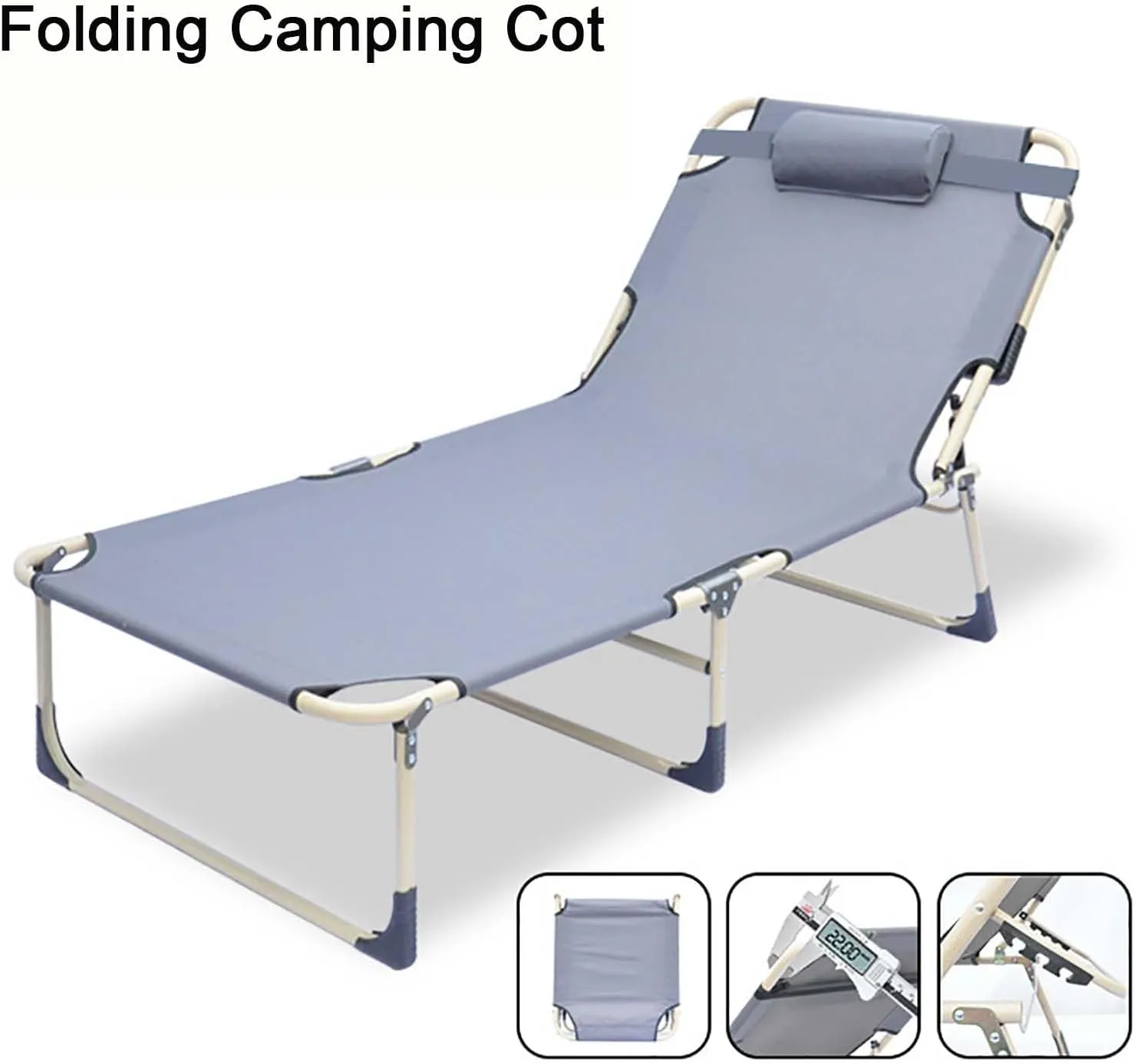 Folding Camping Cot, 3-Position Adjustable Oxford Sleeping Cots Bed,Portable Camping Bed with Pillow,Multifunctional Lounge Chair,Perfect for Camping, Pool, Beach, Patio (68.5"x22"x27")