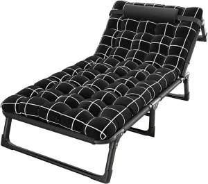 Folding Camping Cot, Adjustable 4-Position Reclining Sleeping Chair for Adults, Outdoor Lounge Bed with Pillow, Portable Folding Cot for Office, Patio, Beach, or Travel Use