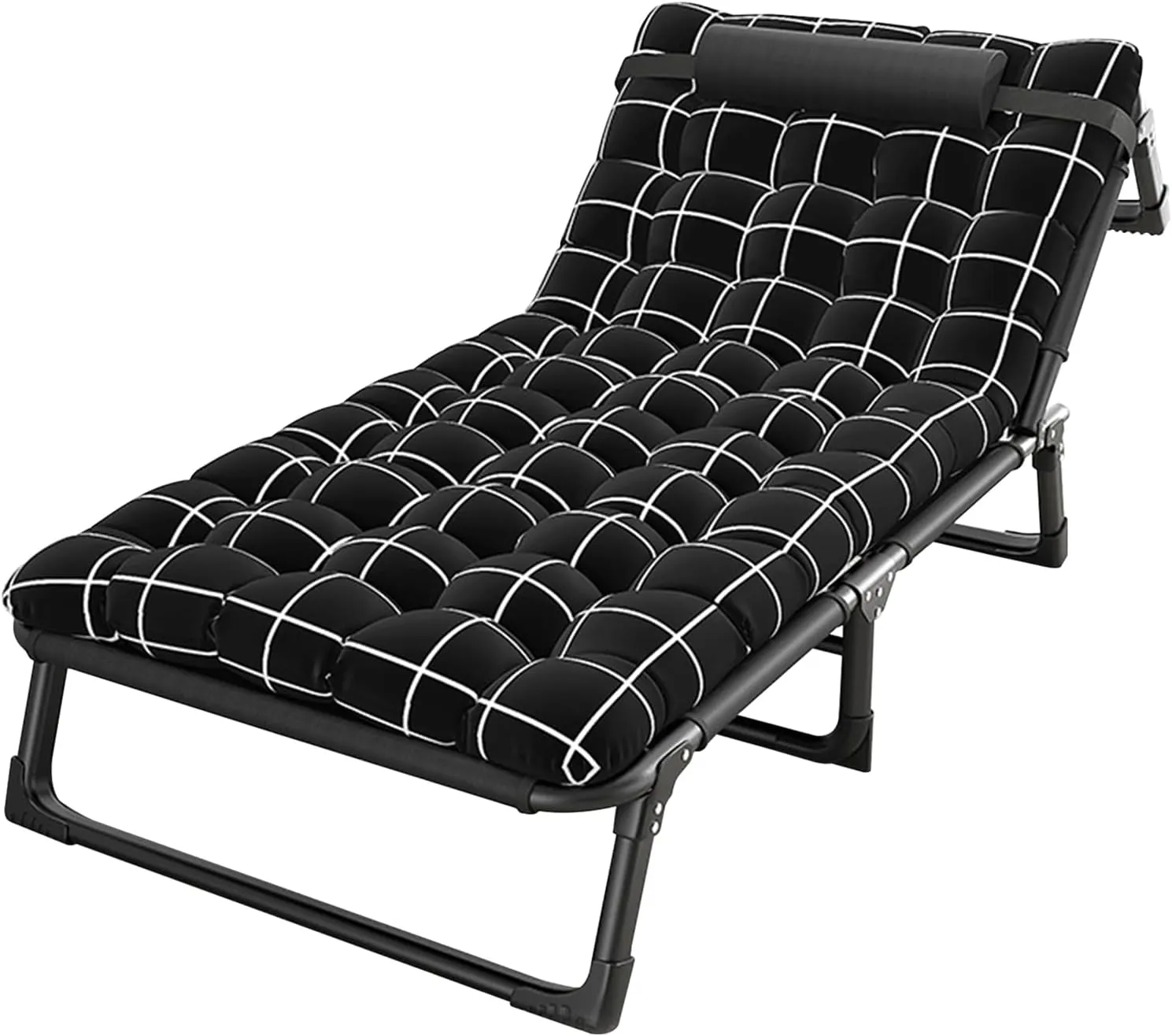 Folding Camping Cot, Adjustable 4-Position Reclining Sleeping Chair for Adults, Outdoor Lounge Bed with Pillow, Portable Folding Cot for Office, Patio, Beach, or Travel Use