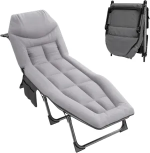 Folding Camping Cot, Adjustable Backrests Position Adults Reclining Chairs with Thick Mattress and Pillow 76.5" x24.4"