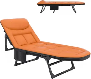 Folding Camping Cot Bed with Mattress 6-Position Adjustment for Camping Hiking Travel Home Camp Cots with Side Pockets