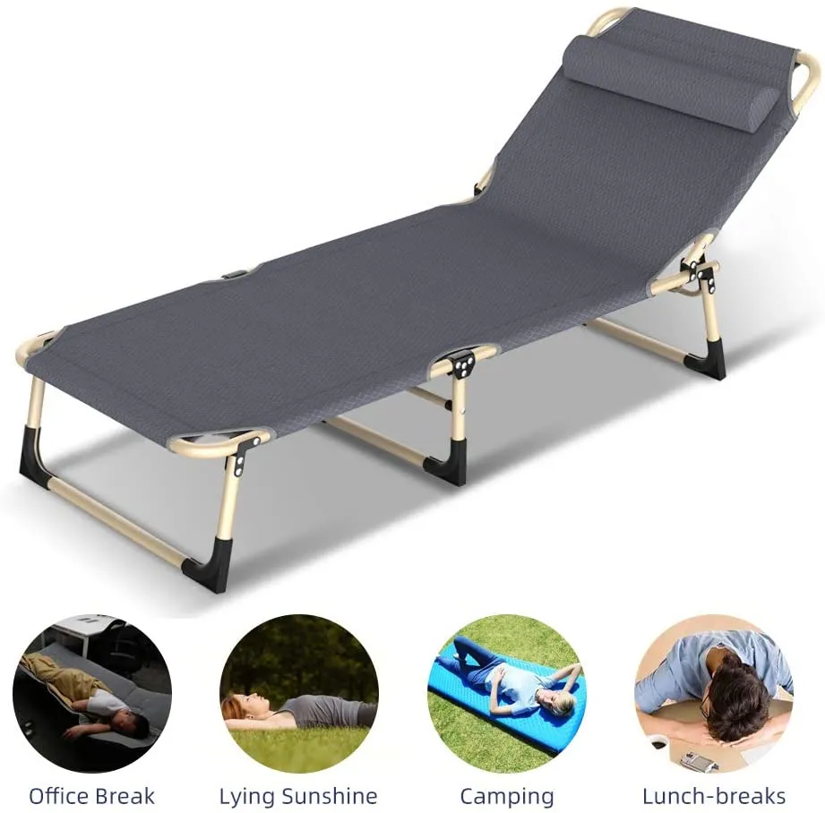 Folding Camping Cot, Convertible Lounge-Recliner, 4 Position Adjustable Camping Bed