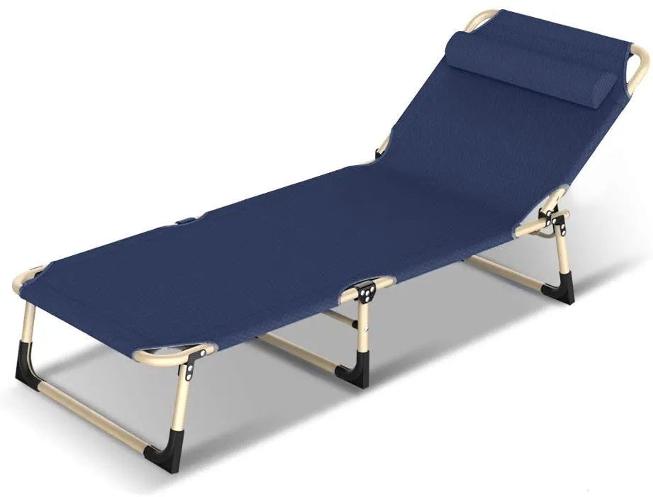 Folding Camping Cot, Convertible Lounge-Recliner, 4 Position Adjustable Camping Bed