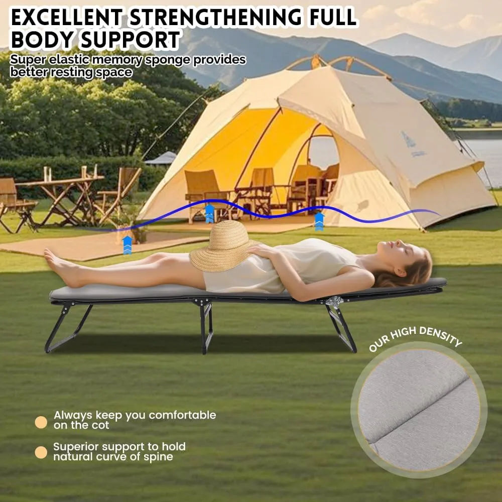 Folding Camping Cot for Adults, 5-Angle Adjustable Camping Cot Heavy Duty Outdoor Bed with Carry Bag,1200 D Layer Oxford Travel Camp Cots (Grey   ABS   Garden & Outdoor)