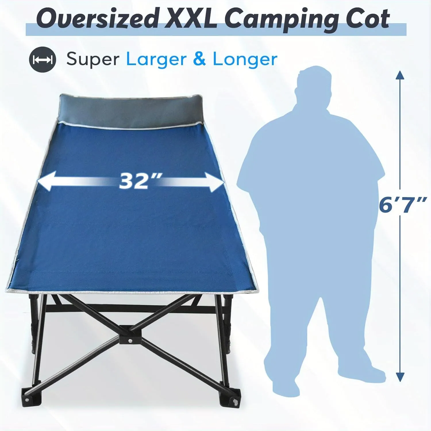 Folding Camping Cot for Adults, Oversized Sleeping Cot with Mattress, Carry Bag, Strapping, Camping Cot Bed for Tent,Oversized Sleeping Cot (Blue Cot   Blue Pad)