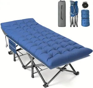 Folding Camping Cot for Adults, Oversized Sleeping Cot with Mattress, Carry Bag, Strapping, Camping Cot Bed for Tent,Oversized Sleeping Cot (Blue Cot   Blue Pad)