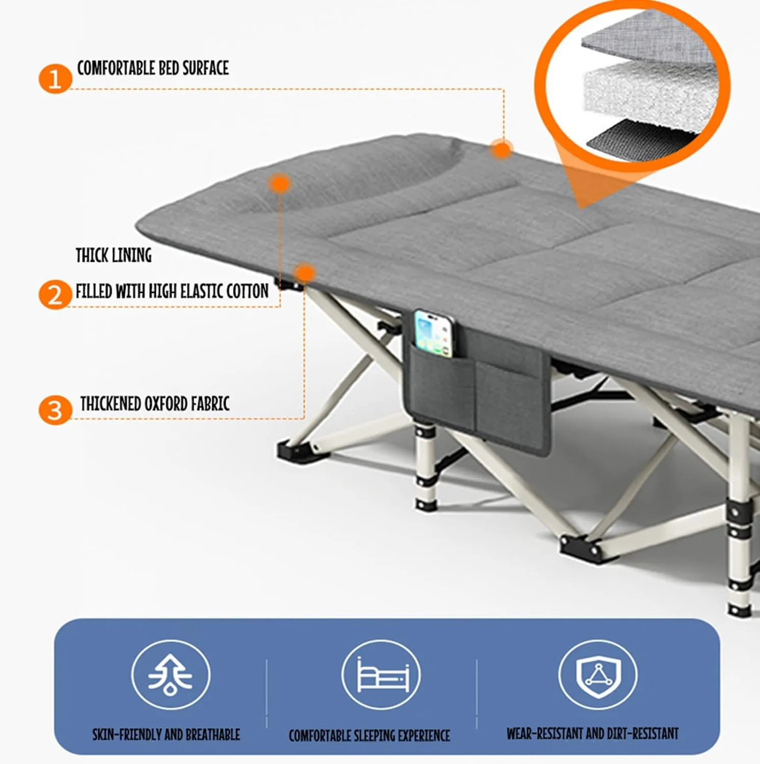 Folding Camping Cot for Adults, Wide Sturdy Portable Sleeping Cot, Folding Camping Cot with Mattress, Outdoor Portable Lounge Chair Sleeping Cots Bed,B