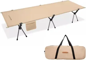 Folding Camping Cot for Adults with Carry Bag, Side Pocket, Outdoor Portable Sleeping Bed for Travel, Camp, Vacation, 120kg Capacity