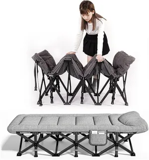 Folding Camping Cot mattress all in one, Sleeping Cots Bed with headrest and side pockets, 10S folding, thickened steel tube, solid load-bearing, Folding Bed Cot for Lawn,Beach,Pool and Sunbathing