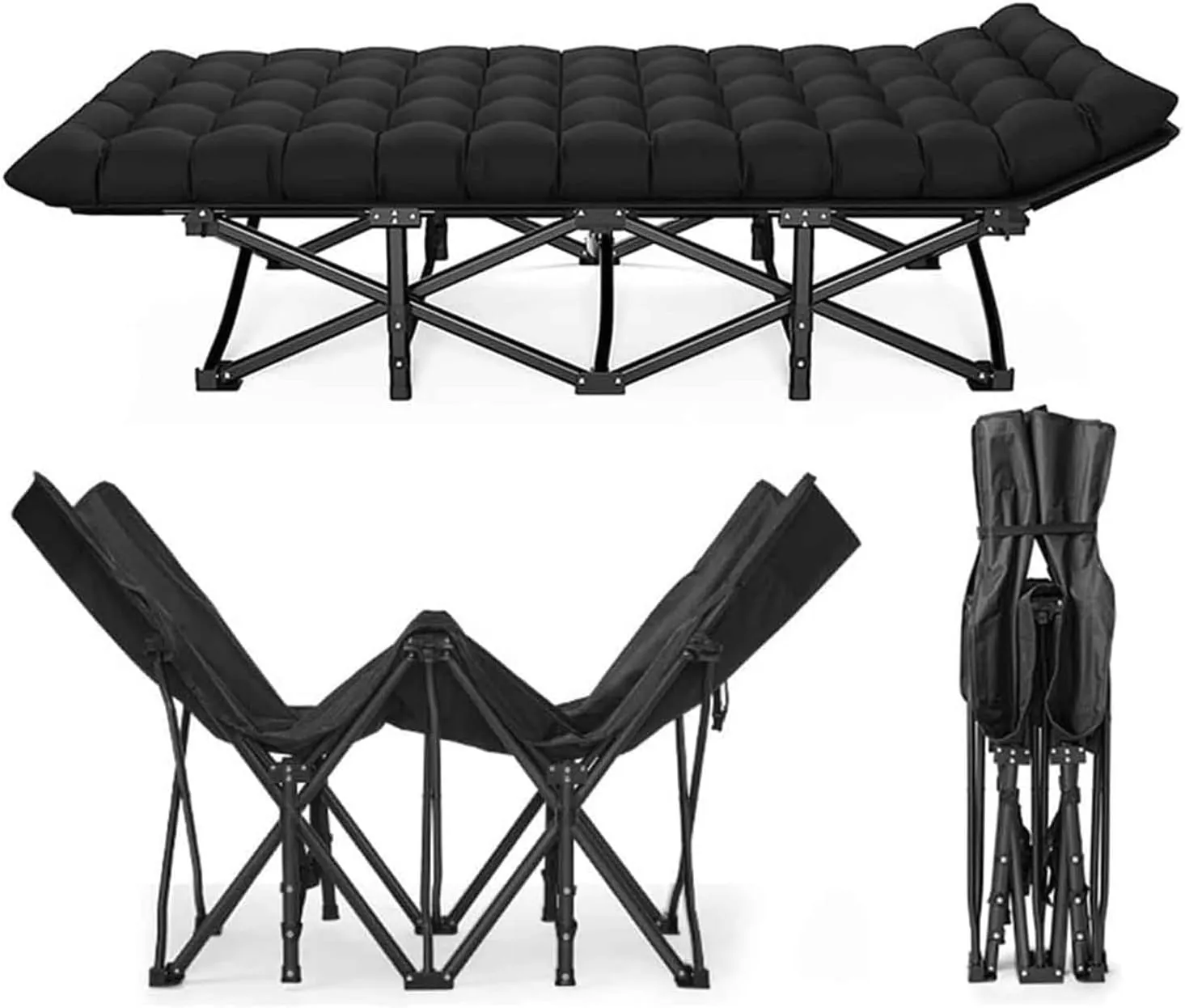 Folding Camping Cot Oxford Cloth Cots for Camping W/Mattress for Adults Reclining Chaise Load 440lbs Lounge Folding Bed