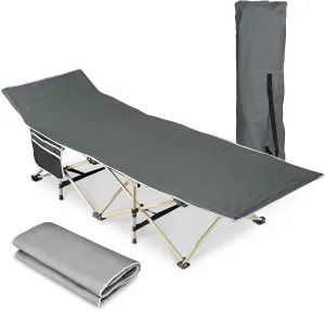 Folding Camping Cot, Portable Collapsible Cot Bed with Carry Bags, Detachable Sleeping Pad,Slanted Bed Head, Lounge Chair for Home Office Nap Beach Travel Hunting Fishing (Grey)