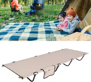 Folding Camping Cot, Portable Military Canvas Sleeping Bed, Outdoor Comfortable Lightweight Bed w/Carry Bag for Hiking, Backpack Travel, Home & Office(Beige)