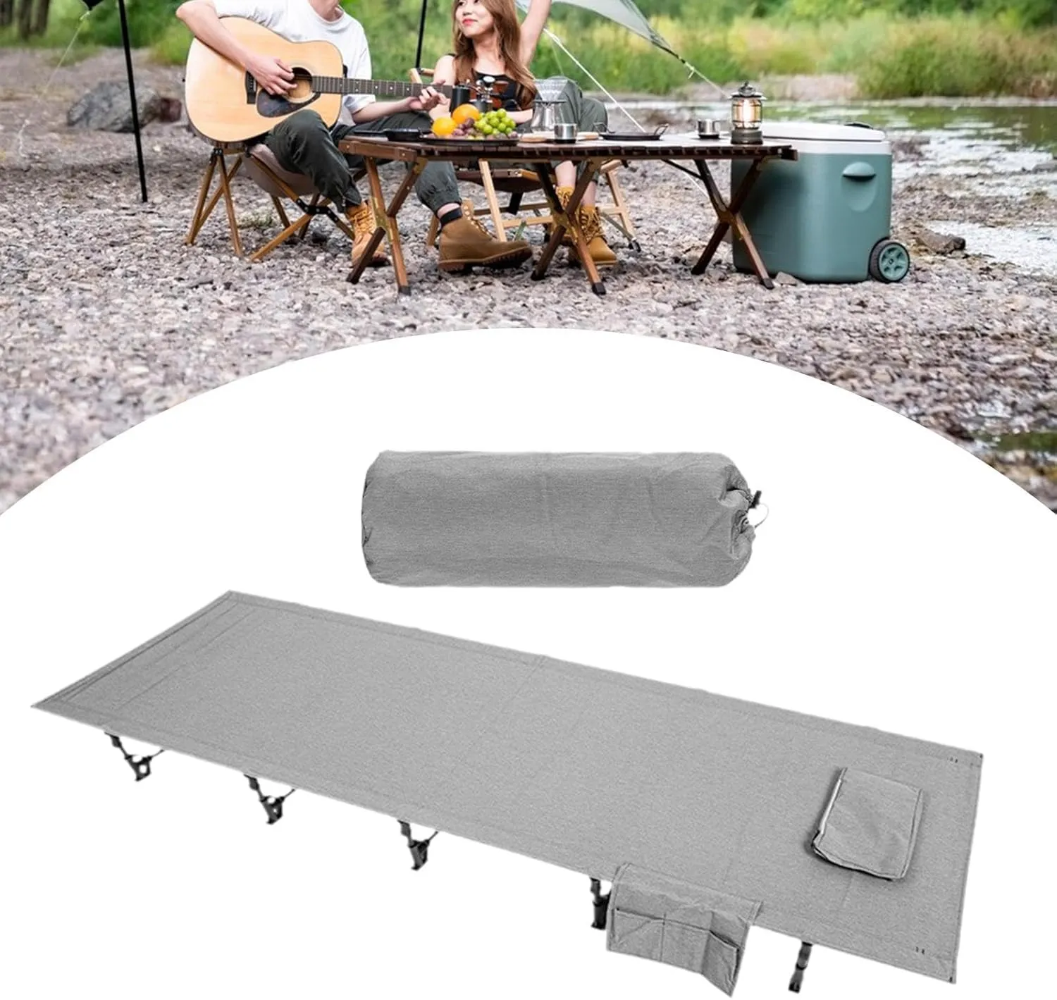 Folding Camping Cot Sleeping Cot Sturdy Single Aluminum Alloy Polyester Camp Bed Outdoor Bed for Home Beach RV Office Napping, Gray