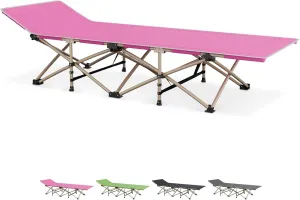 Folding Camping Cot with Ergonomic Tilt, Portable Sleeping Bed 600d Oxford Camp Bed for Comfort and Water Resistant, Easy to Setup, Perfect for Travel, Hiking and Beach, Pink