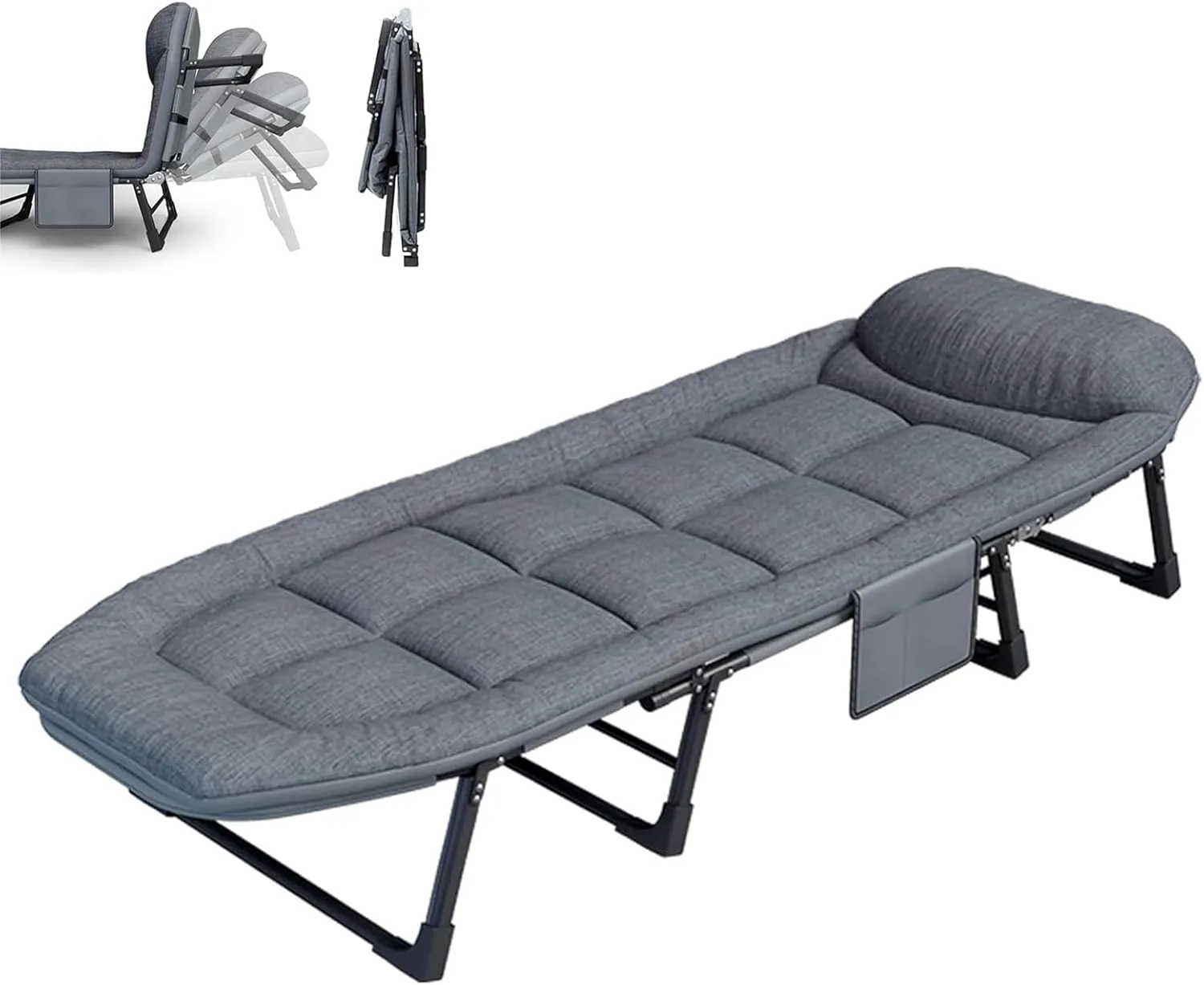 Folding Camping Cot with Mattress for Adults, Heavy Duty 6 Positions Adjustable Camping Bed, Portable Sleeping Bed for Outdoor,Travel, Beach,Patio,Hospital,Office,Home Naps