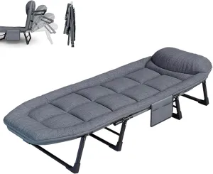 Folding Camping Cot with Mattress for Adults, Heavy Duty 6 Positions Adjustable Camping Bed, Portable Sleeping Bed for Outdoor,Travel, Beach,Patio,Hospital,Office,Home Naps