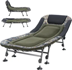 Folding Camping Cot with Mattress for Adults, Heavy Duty Military Cot with Carry Bag, 180° Adjustable Reclining Outdoor Lounger, Portable XL Hunting Cot for Camping, Hiking, Camouflage