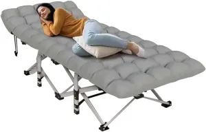 Folding Camping Cot with Mattress Portable Bed for Adults Comfortable Sleeping Solution for Indoor Outdoor Travel Home Office Use with Carry Bag (Gray)