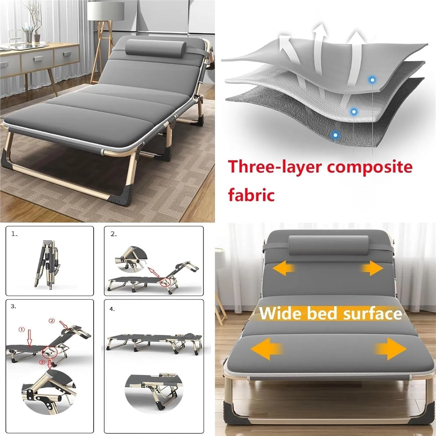 Folding Camping Cot,Camping Cot for Adults, 4-Level Adjustable Portable Folding Bed Enlarge Width Comfortable Sleeping Cots for Indoor Outdoor(190 * 68 * 30cm)