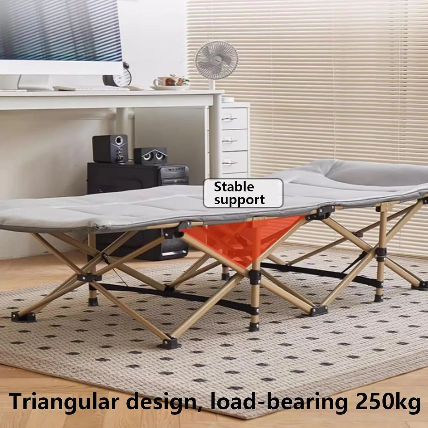 Folding Camping Cot,Camping Cot for Adults, Foldable Single Bed for Adults with Headrest & Side Pocket 1800D Ice Silk Fabric 160kg Load Capacity Heavy Duty Sleeping Cots(Grey,178 * 67cm)