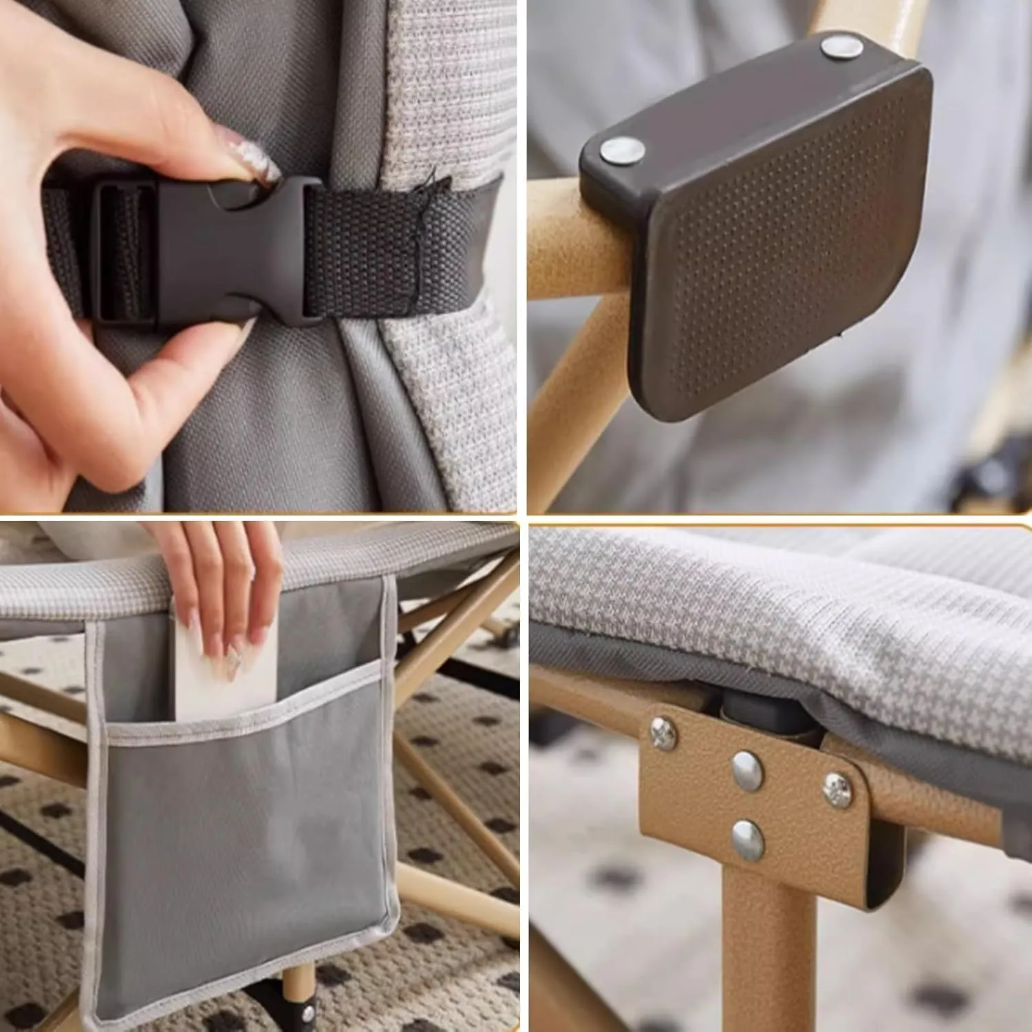 Folding Camping Cot,Camping Cot for Adults, Foldable Single Bed for Adults with Headrest & Side Pocket 1800D Ice Silk Fabric 160kg Load Capacity Heavy Duty Sleeping Cots(Grey,178 * 67cm)