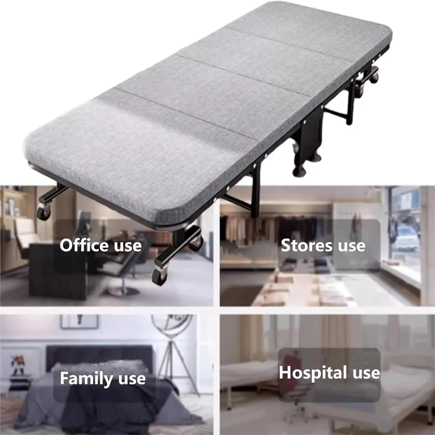 Folding Camping Cot,Camping Cot for Adults, Portable Foldable Bed with Sponge Mats and Strong Sturdy Frame Space Saving Fold Up Bed with Universal Wheel No Assembly Required(190 * 90 * 30cm)