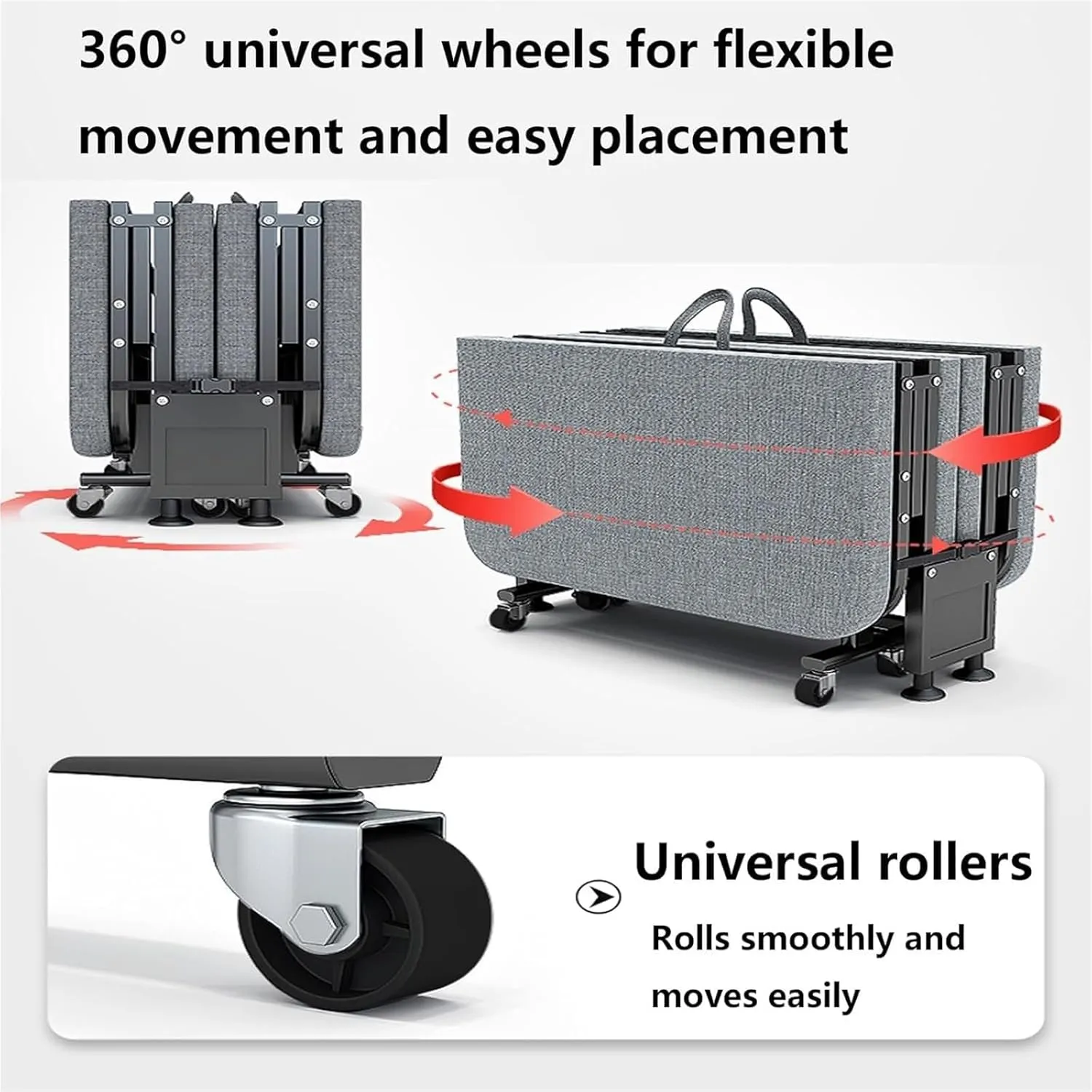 Folding Camping Cot,Camping Cot for Adults, Portable Foldable Bed with Sponge Mats and Strong Sturdy Frame Space Saving Fold Up Bed with Universal Wheel No Assembly Required(190 * 90 * 30cm)
