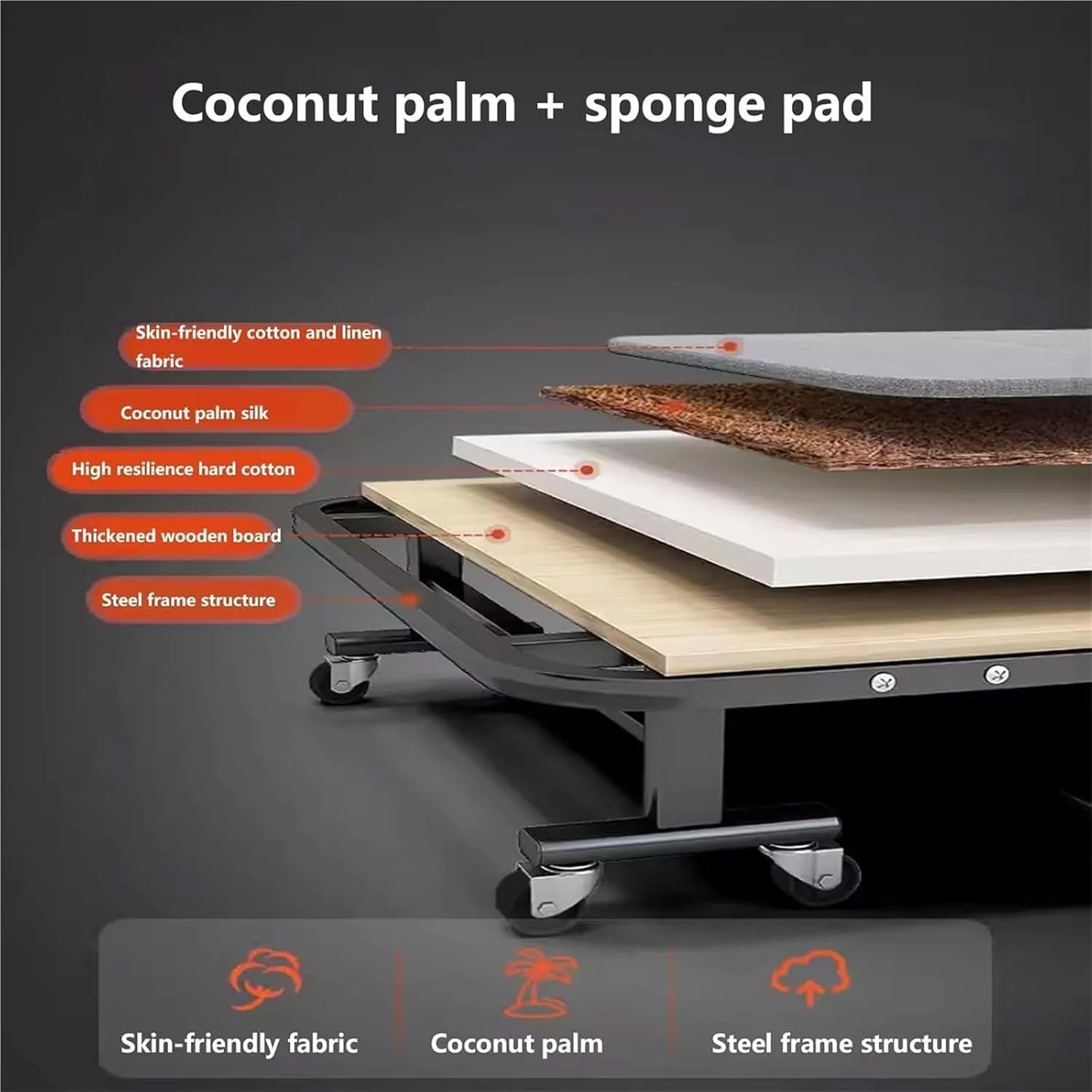 Folding Camping Cot,Camping Cot for Adults, Portable Foldable Bed with Sponge Mats and Strong Sturdy Frame Space Saving Fold Up Bed with Universal Wheel No Assembly Required(190 * 90 * 30cm)
