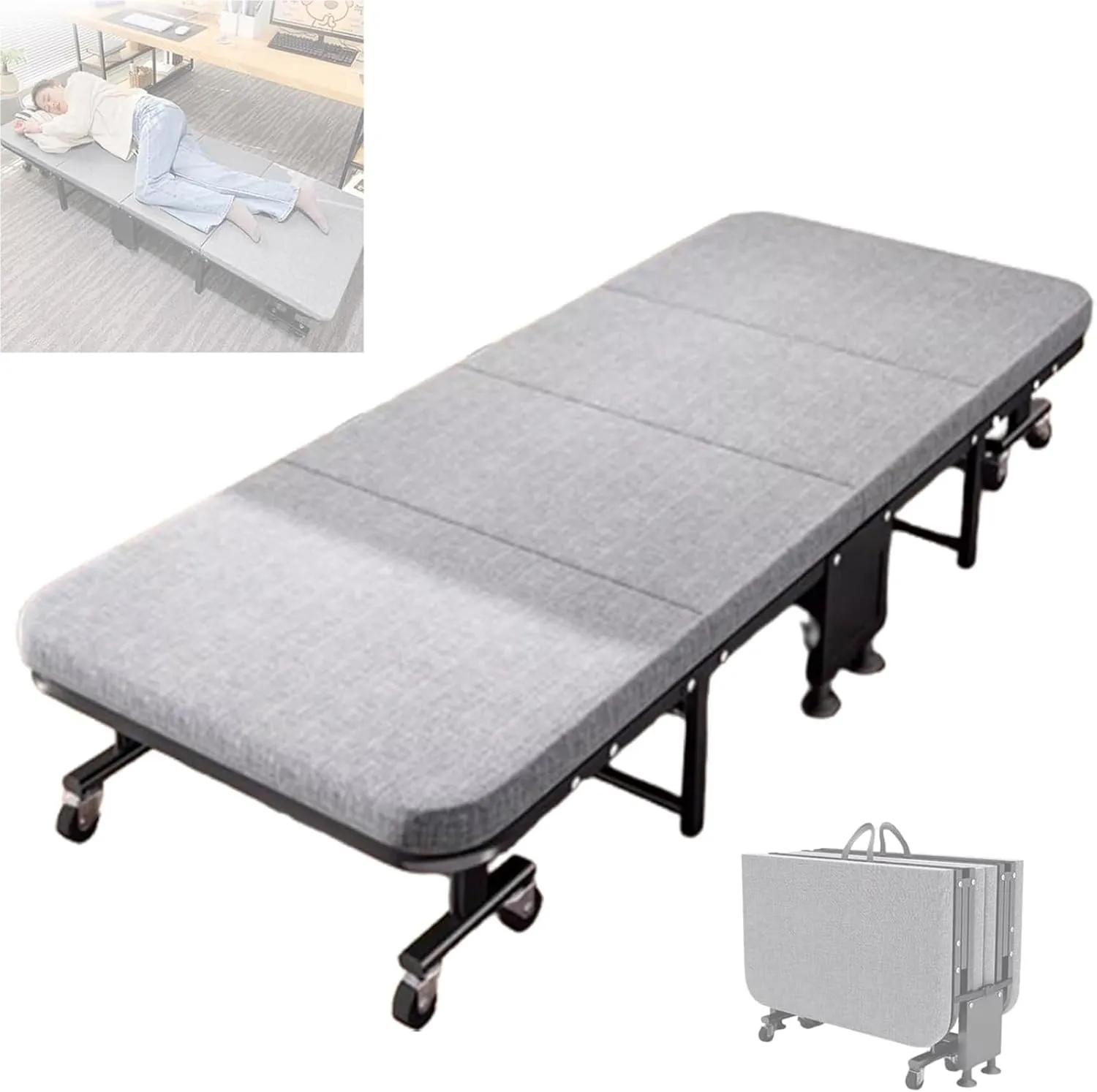 Folding Camping Cot,Camping Cot for Adults, Portable Foldable Bed with Sponge Mats and Strong Sturdy Frame Space Saving Fold Up Bed with Universal Wheel No Assembly Required(190 * 90 * 30cm)