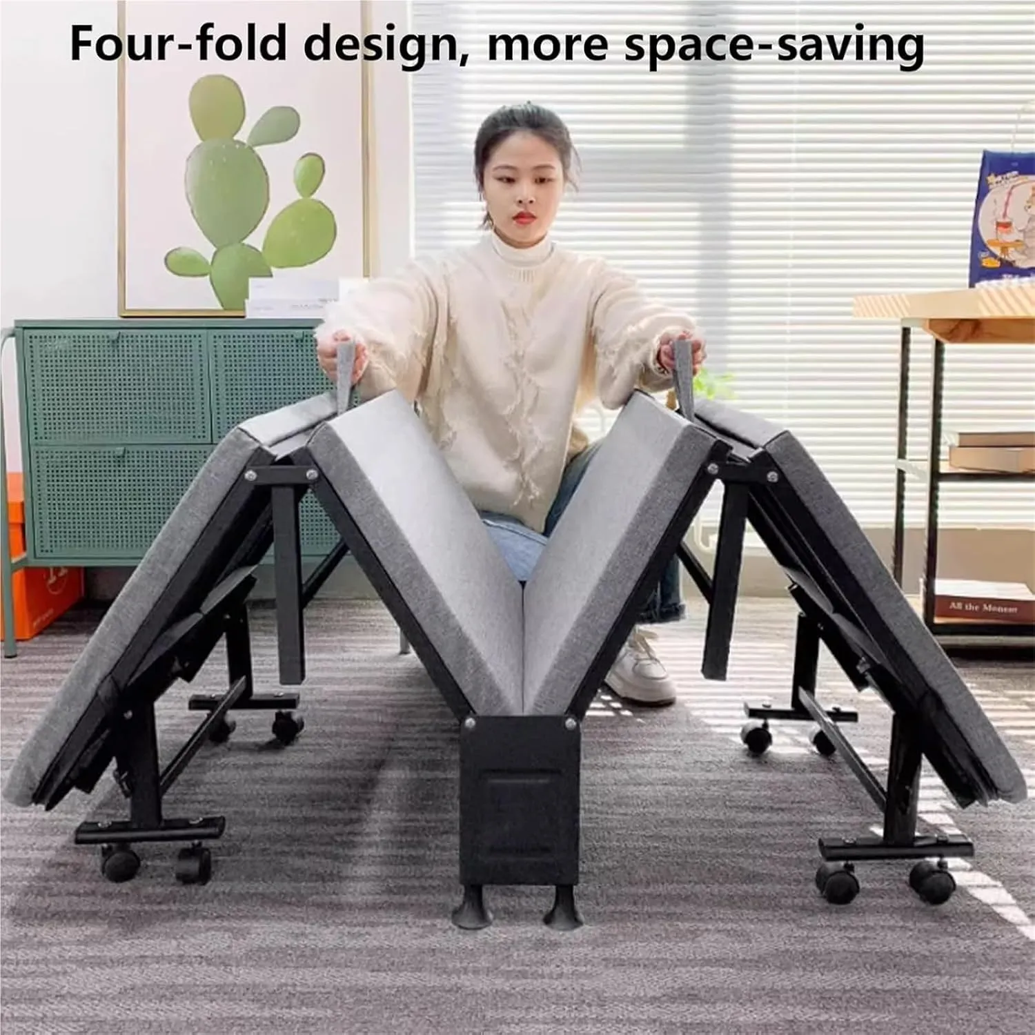 Folding Camping Cot,Camping Cot for Adults, Portable Foldable Bed with Sponge Mats and Strong Sturdy Frame Space Saving Fold Up Bed with Universal Wheel No Assembly Required(190 * 90 * 30cm)