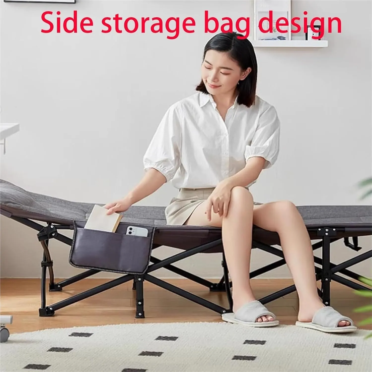 Folding Camping Cot,Camping Cot for Adults, Rollaway Guest Bed with Sponge Mattress for Indoor Outdoor Heavy-Duty Supports 275lbs Sturdy Steel Frame Soft and Comfortable