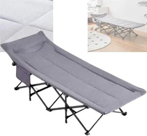 Folding Camping Cot,Camping Cot for Adults, Rollaway Guest Bed with Sponge Mattress for Indoor Outdoor Heavy-Duty Supports 275lbs Sturdy Steel Frame Soft and Comfortable