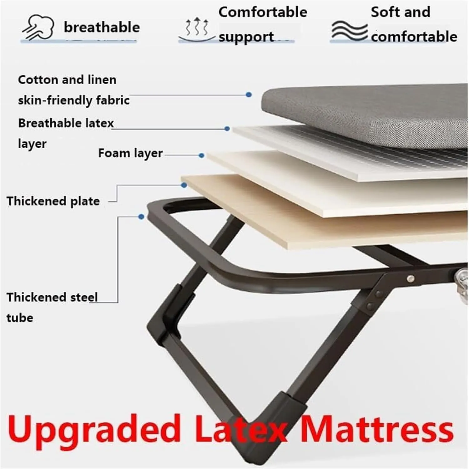 Folding Camping Cot,Camping Cot for Adults, Space-Saving Guest Bed with Sturdy Metal Frame On Wheels for Office Bedroom Hospital Nursing(182 * 80 * 35cm)