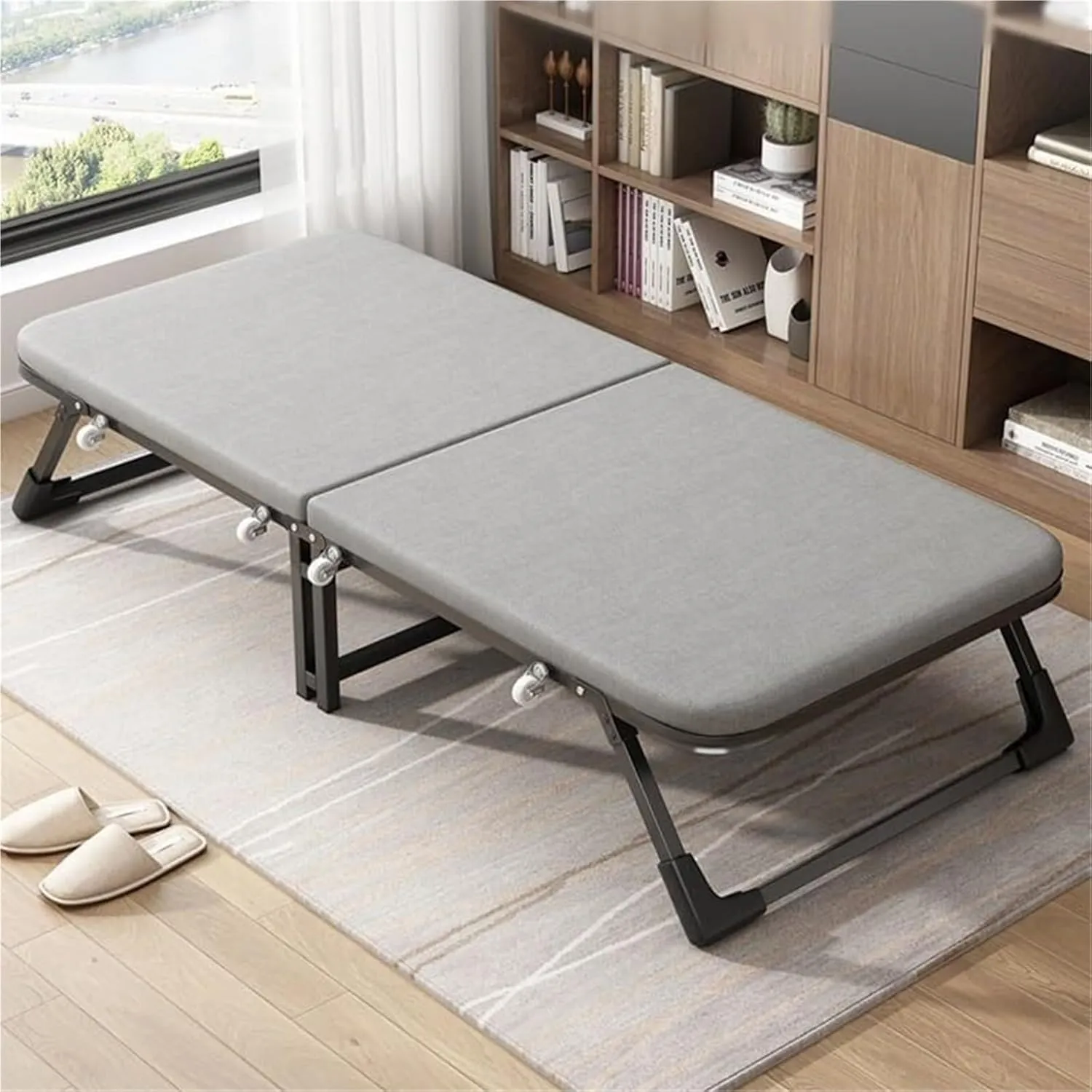 Folding Camping Cot,Camping Cot for Adults, Space-Saving Guest Bed with Sturdy Metal Frame On Wheels for Office Bedroom Hospital Nursing(182 * 80 * 35cm)