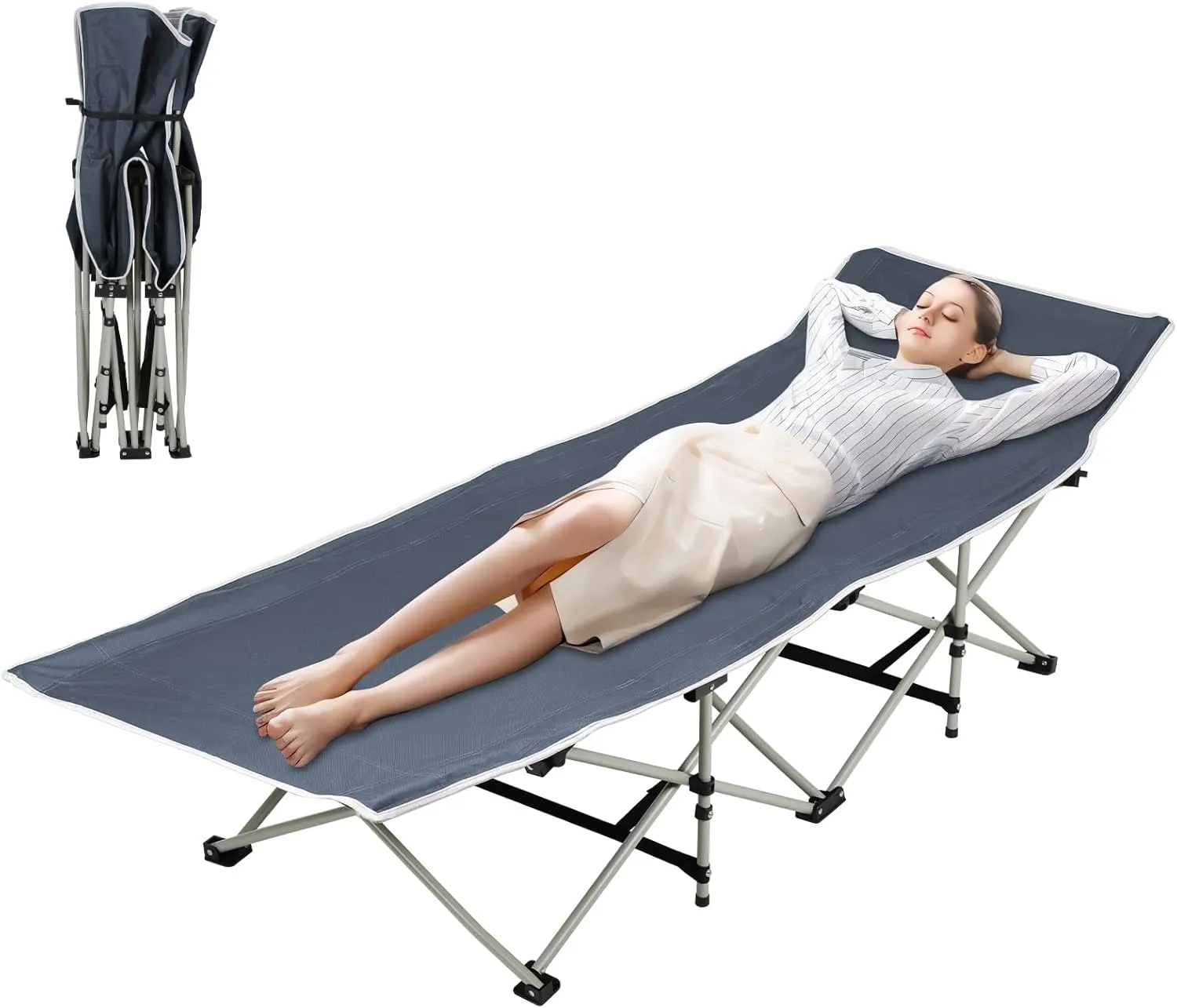 Folding Chaise Lounge Chair, Folding Cot, Foldable Camping Cot for Adult, Folding Chaise Lounge Chair for Indoor Outdoor Travel, Adults Reclining Folding Chaise, Outdoor Sleeping Cot Bed Bl
