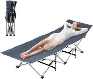Folding Chaise Lounge Chair, Folding Cot, Foldable Camping Cot for Adult, Folding Chaise Lounge Chair for Indoor Outdoor Travel, Adults Reclining Folding Chaise, Outdoor Sleeping Cot Bed Bl