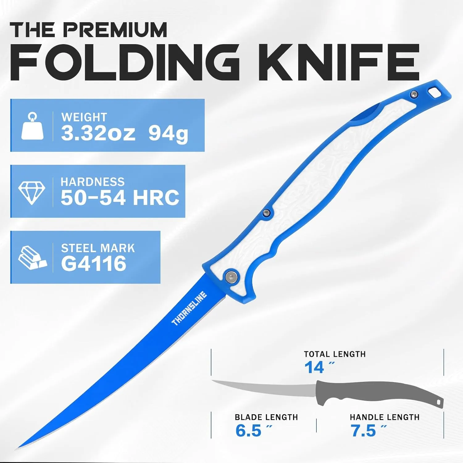 Folding Fillet/Fishing/Camping/Hunting Knife, Ultra-Sharp G4116 German Stainless-Steel Blades, Non-Slip Handles,7 ½ inch folded,13 ½ inch overall Length, 2025 New Upgraded Knife