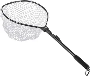 Folding Fishing Net, Fly Fishing Landing Net Soft Rubber Safe Catch and Release, Aluminum Alloy Frame and Comfortable EVA Handle with Sturdy Carabiner