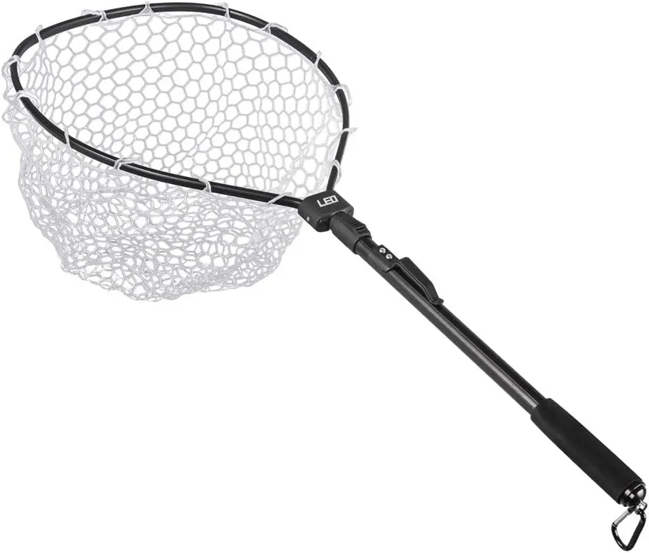Folding Fishing Net, Fly Fishing Landing Net Soft Rubber Safe Catch and Release, Aluminum Alloy Frame and Comfortable EVA Handle with Sturdy Carabiner